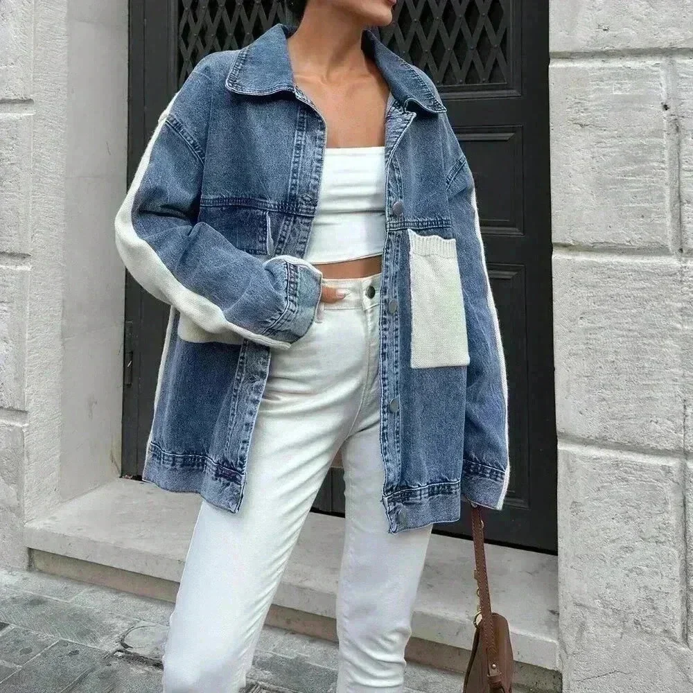 Apricot Casual Women's Denim Jacket With Knitwear Detail Outwear - Picture 3 of 7